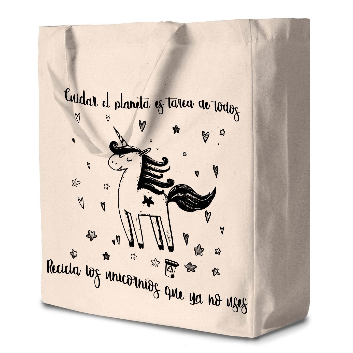 Bolsas - Bolsa Grande Algodón Unicornio